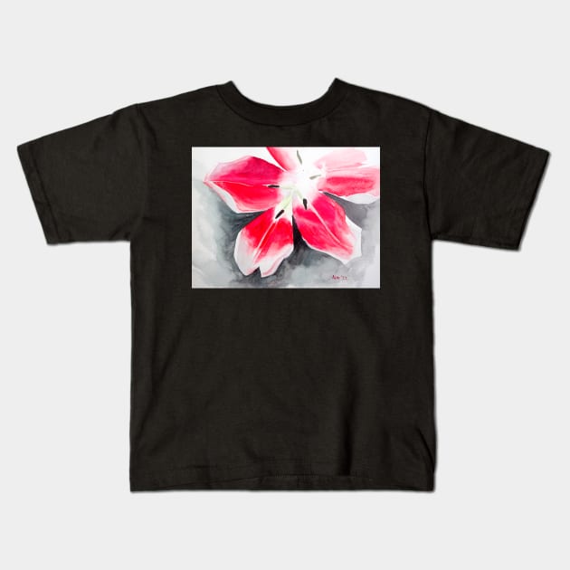 Pink and Red Tulip Watercolor Painting Kids T-Shirt by julyperson